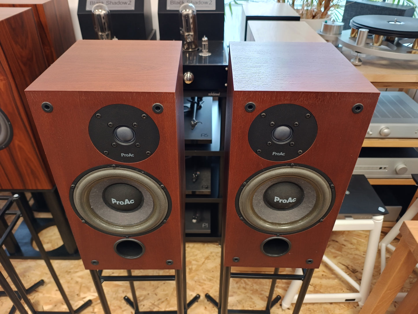 ProAc Studio 100 in Mahogany with Something Solid XFII stands (Click & Collect Only)