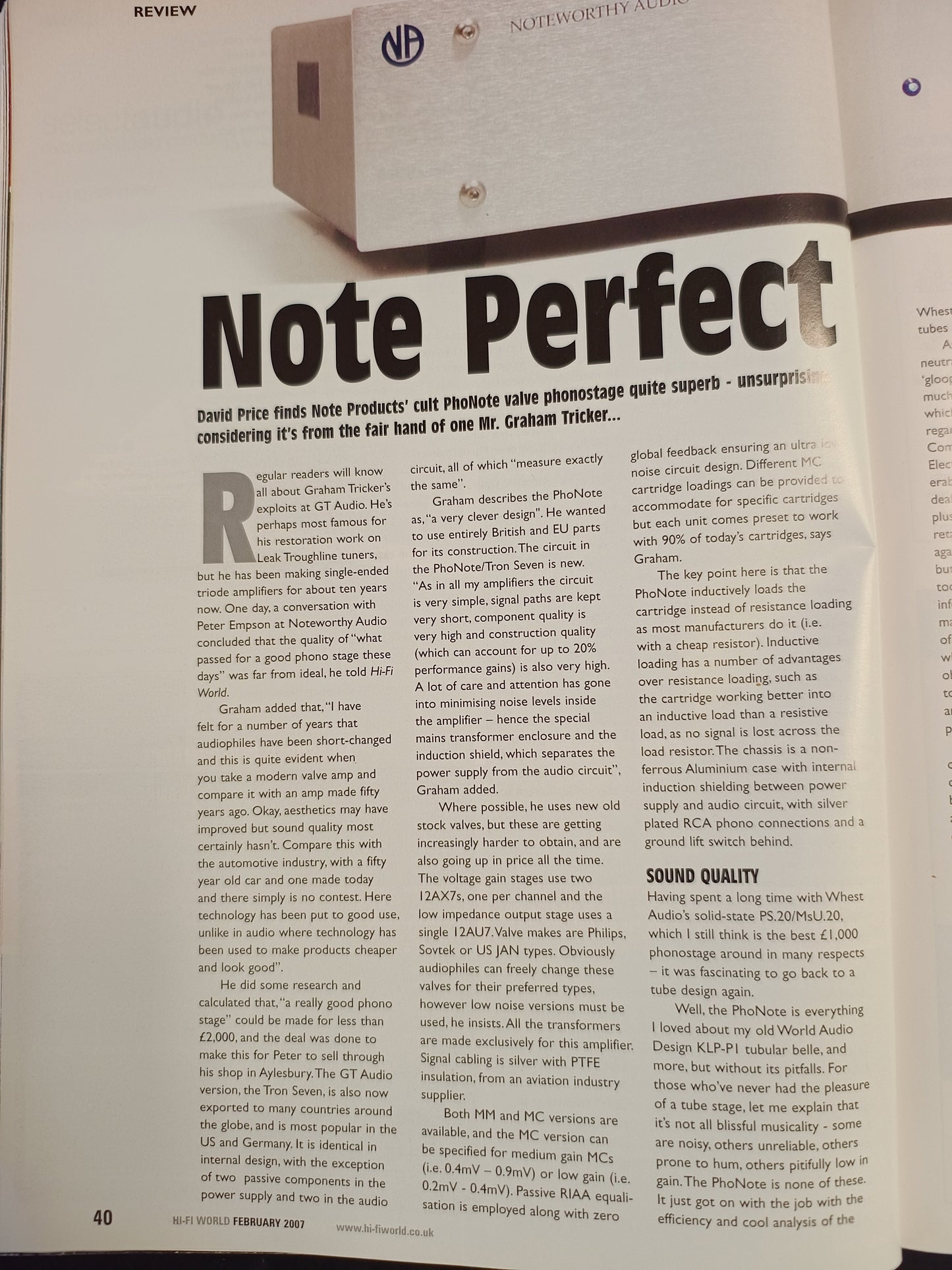 Noteworthy Audio PhoNote MM (Moving Magnet) Valve phono stage