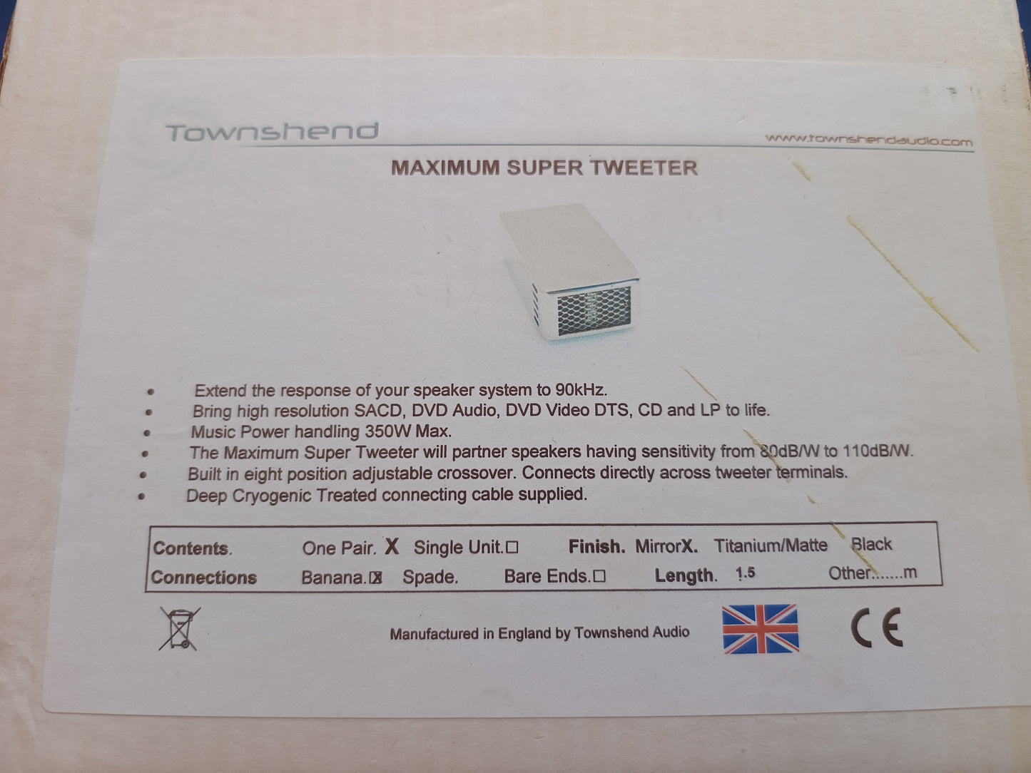 Townshend Maximum Ribbon Super Tweeters  *Used*